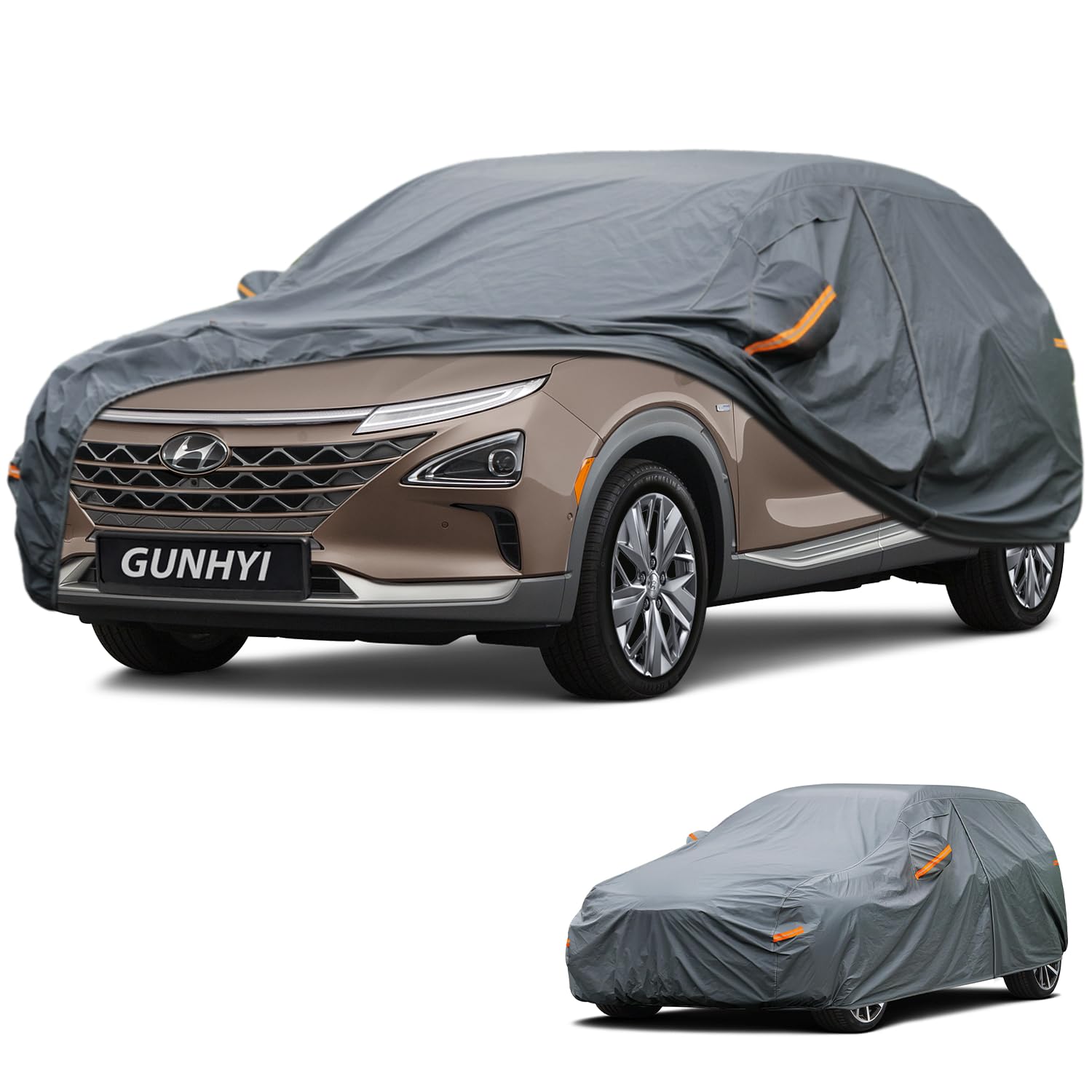 GUNHYI Premium Car Cover Custom Fit Hyundai Nexo, 16 Layers Heavy Duty Car Cover Waterproof All Weather with Zipper Door for Sun Rain Snow Dust Uv Protection