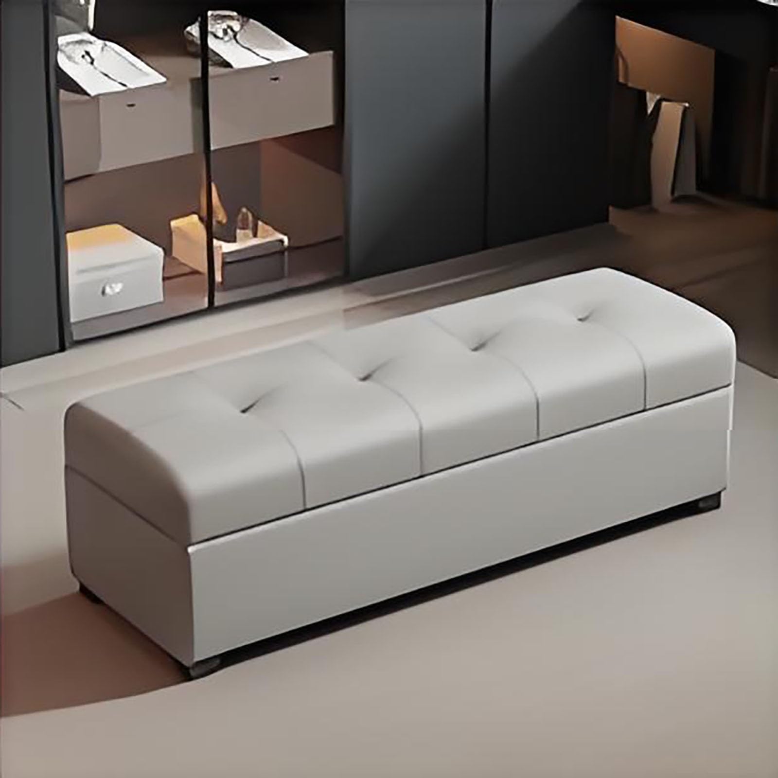 Banc à chaussures en bois massif avec rangement et pouf rembourré en PU