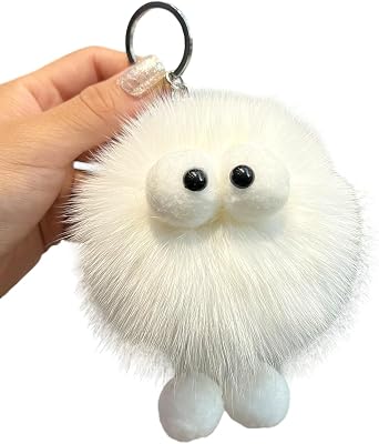 Kawaii Cute Eyes Keychain for Women, Bling Pom Pom Key Chain Wristlet Keychain for Backpack bag charm purse charms
