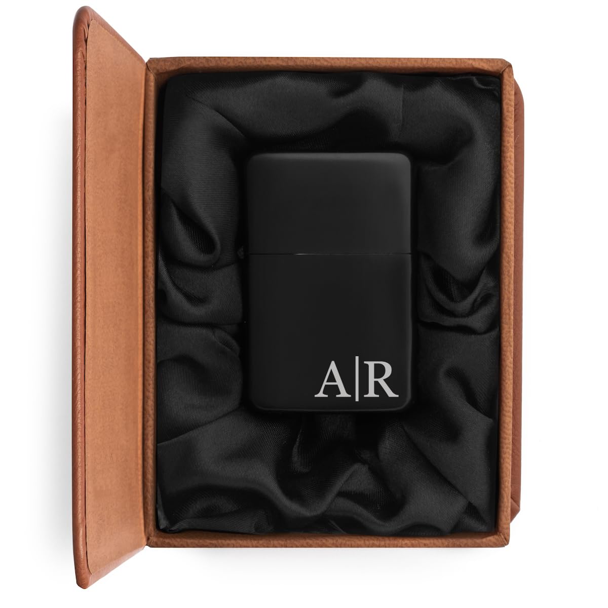 ROLYAD Engraved Dual Flame Torch Lighter in Leather Box Personalized Custom (Line Monogram), Brown