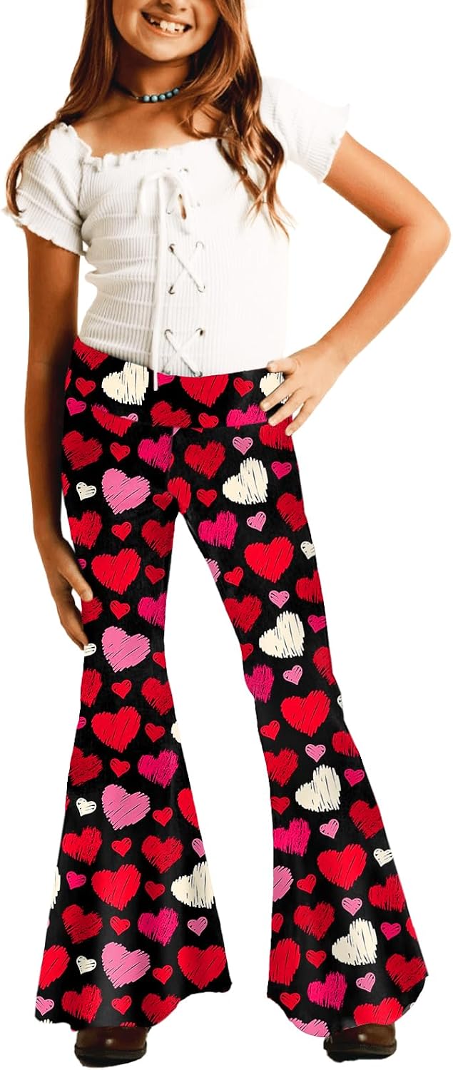 Deerose Girls Bell Bottom 4 of July American Flag Hippie Pants High Waist Flare Pants 5-14 Year