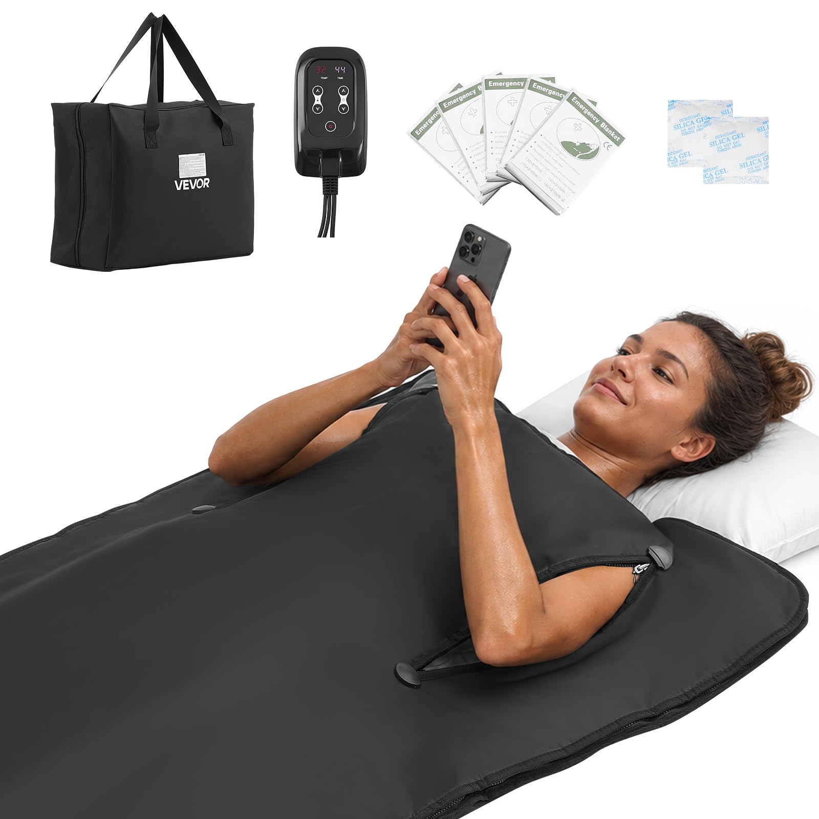 Infrared Sauna Blanket with Armholes, 71 x 32 in Portable Sauna Bag