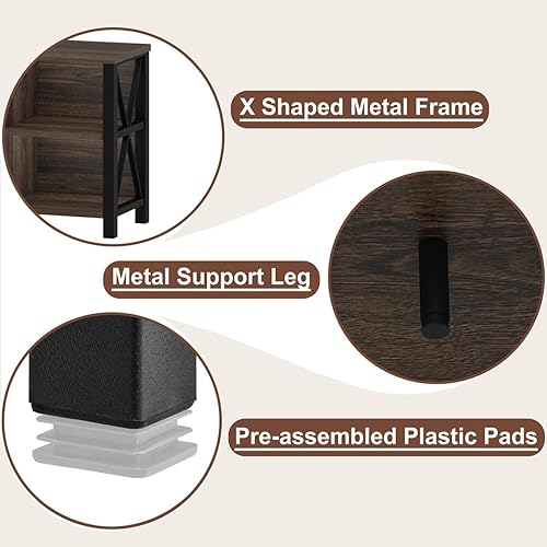 Vista 4 de FATORRI Organizador de almacenamiento de 6 cubos con estante, estantería horizontal corta para sala de estar, estantería de madera y metal, estante