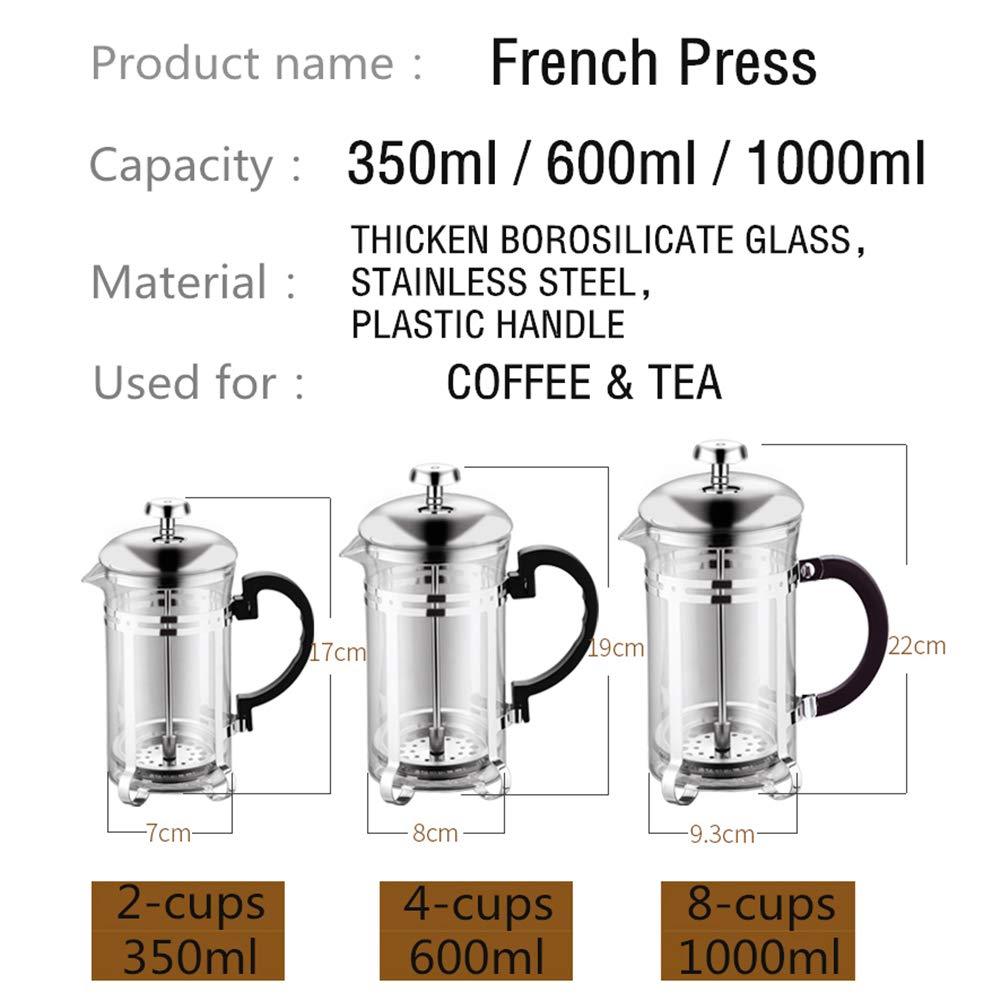 Lids Cafetera Portátil Prensa Francesa Cafetera, Olla De Prensa De Café De Vidrio Espesado, Tetera Cafetera De Té Resistente Al Calor Pote De La Cafetera del Filtro para Casa Oficina (600ml)