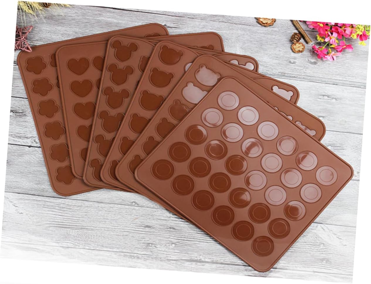 Silicone Macaron Baking Mold 30 Capacity Coffee Color | Pastry Baking Mat Format, Oven Freezer Dishwasher Use, Quick to Clean, 140g Silica Gel Construction