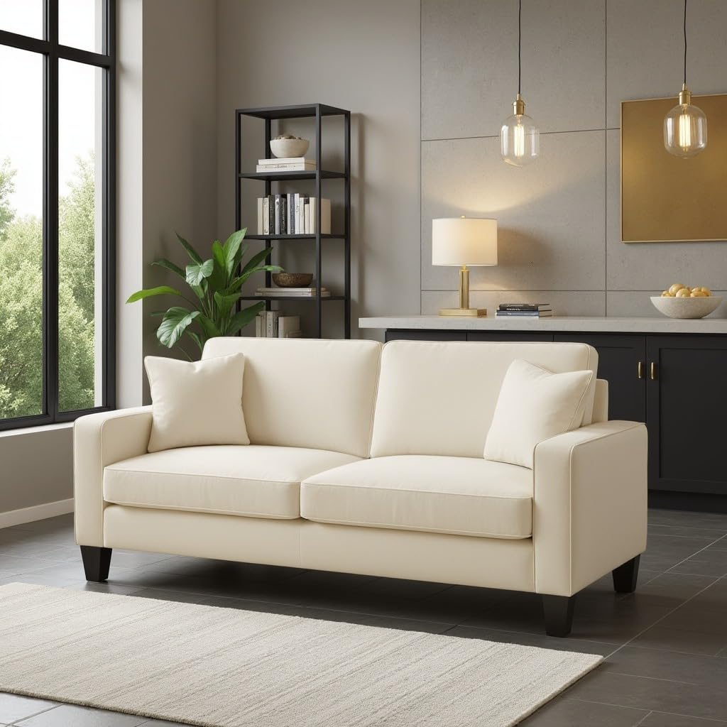 Torque Moscow 2 Seater Fabric Sofa (Cream) 2 Person Sofa, Wooden Sofa Set, Couch for Living Room | 1 Years Warranty