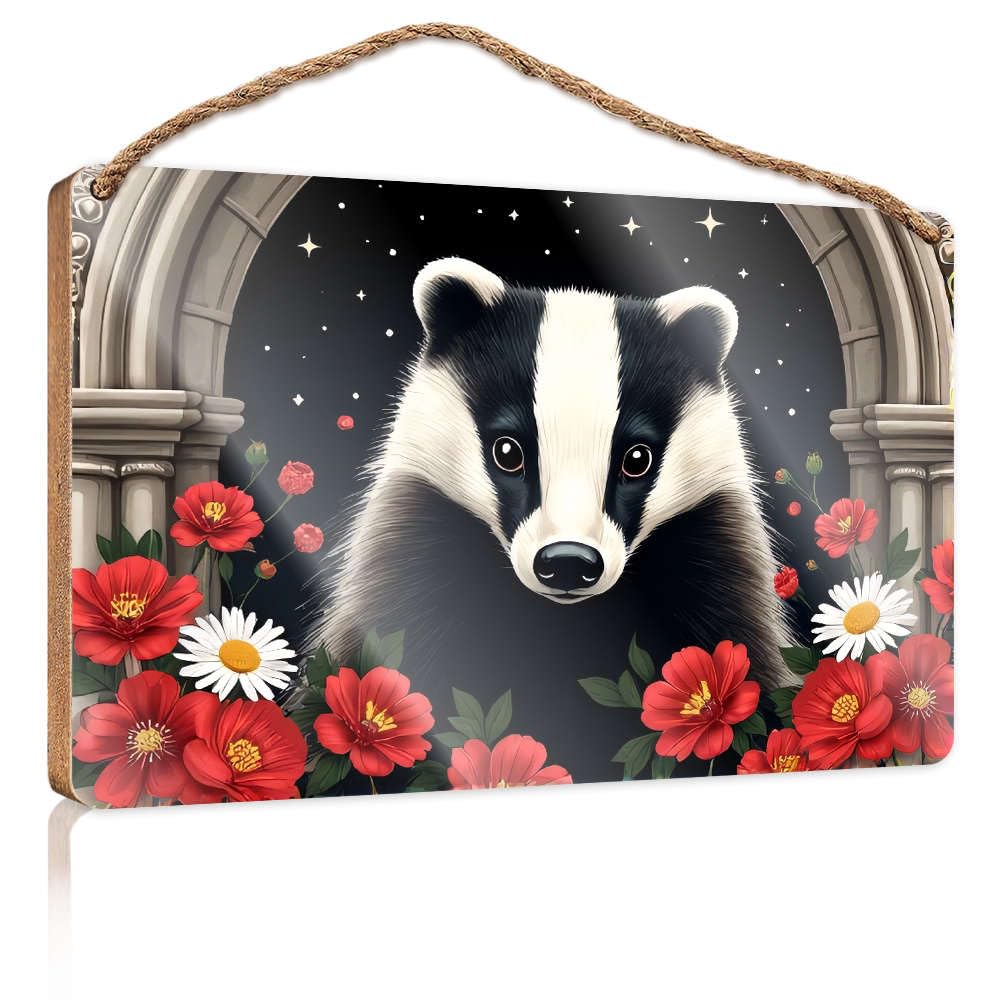 Bathroom Hanging Decor Badger Surrounded By Vibrant Flowers Under A Starry Night Sky. Boys Bedroom Decorations Front Porch Decor Ideas(23X35CM)