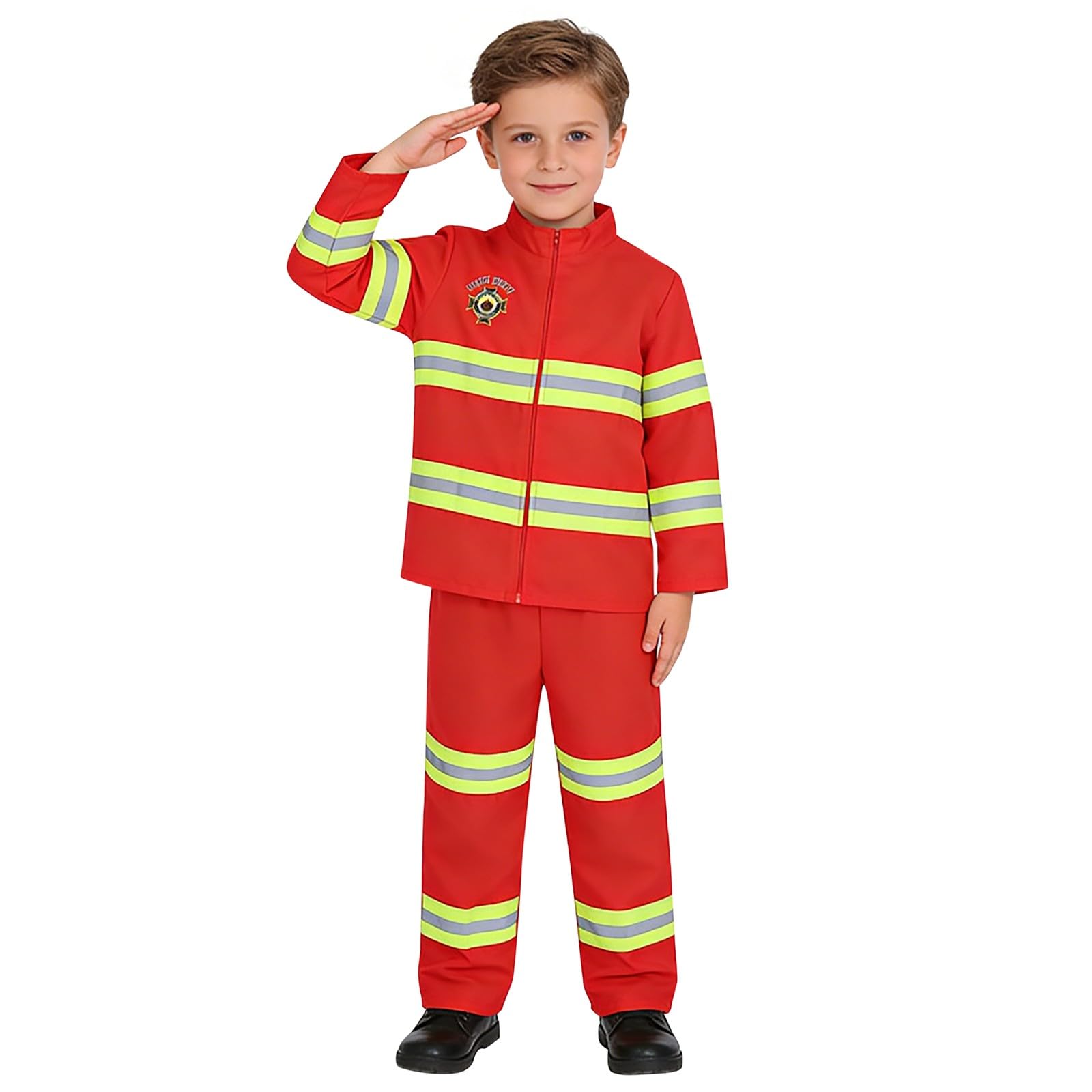 Kids Fireman Costume Kids Firefighter Costume And Accessories, Children Role Play Halloween Costumes Dress Up Pretend Play Toys For Boysr Boys And Girls (Red-b, 5-6 Years)