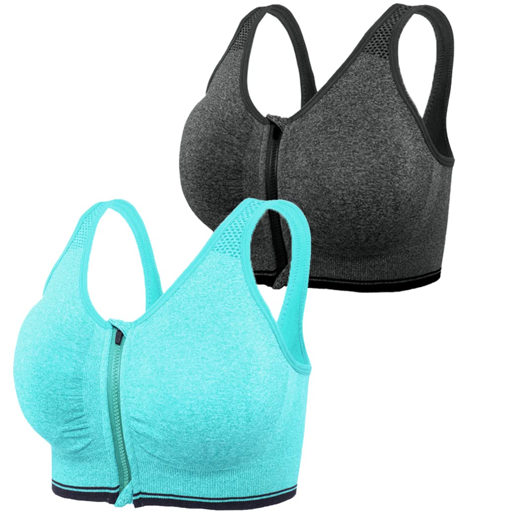 Women's Zip Front Sports Bra Wireless Post-Surgery Bra Active Yoga Sports Bras