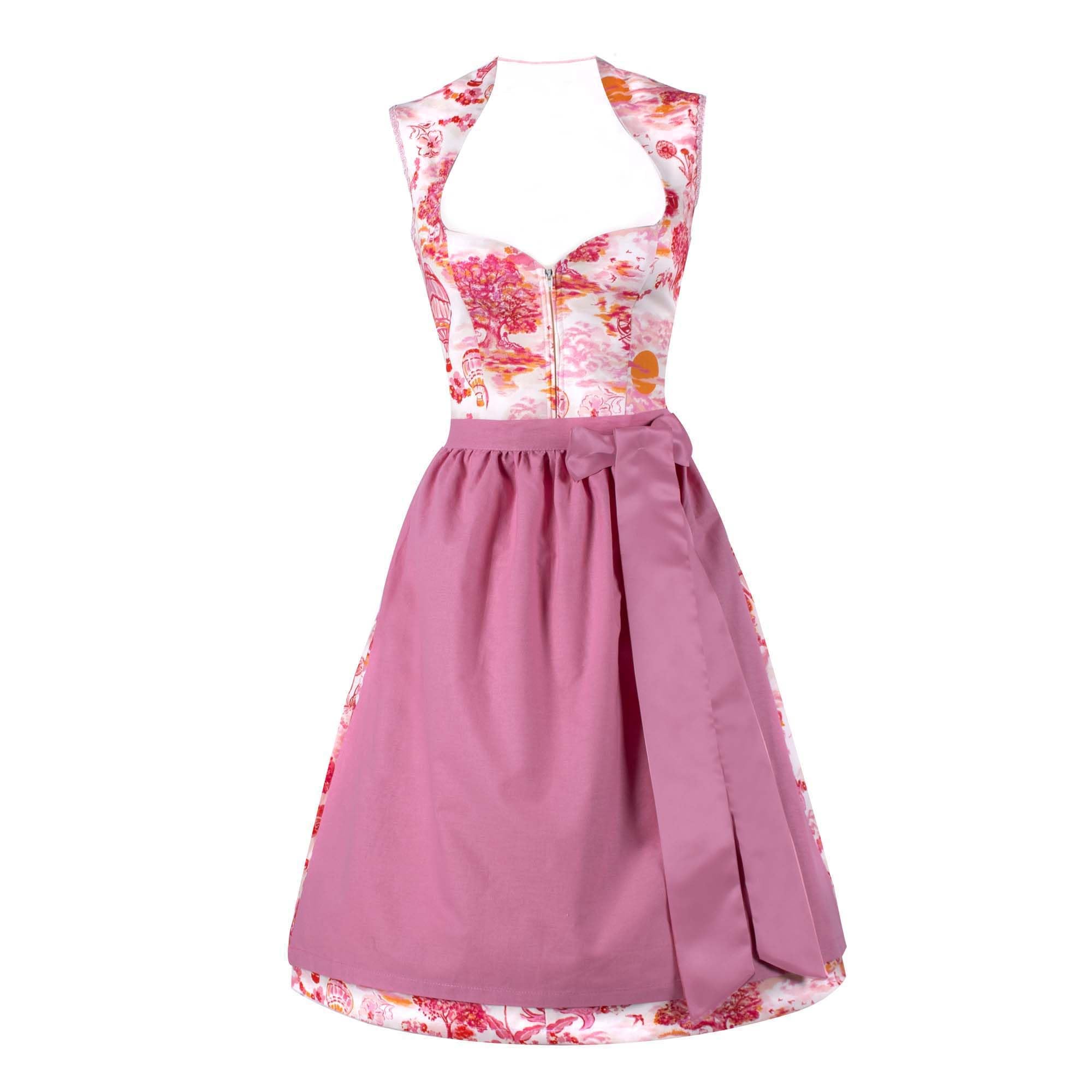 Dirndl Beige für Damen, Trachten Kleid Midi mit Schürze, Tracht Kleider Midi festlich mit elegante Dirndlschürze, Festliche Oktoberfest Kleidung elegant für Frauen, Mädchen Trachtenkleid