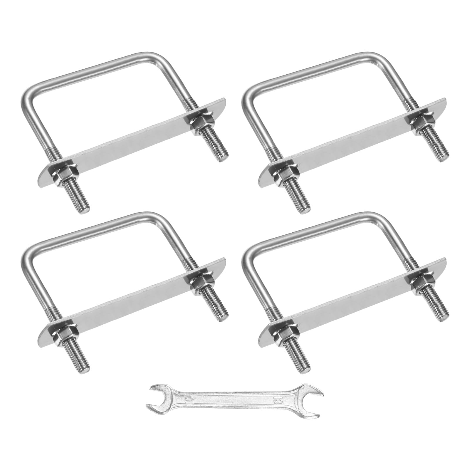 M METERXITY Square U-Bolts Kit (M8x50x50mm, Silver) 4Set Square U Shaped Bolts 304 Stainless Steel with Frame Plates & Nuts & Washers & Wrench, Apply to Ski/Board/Sailboat/Trailer