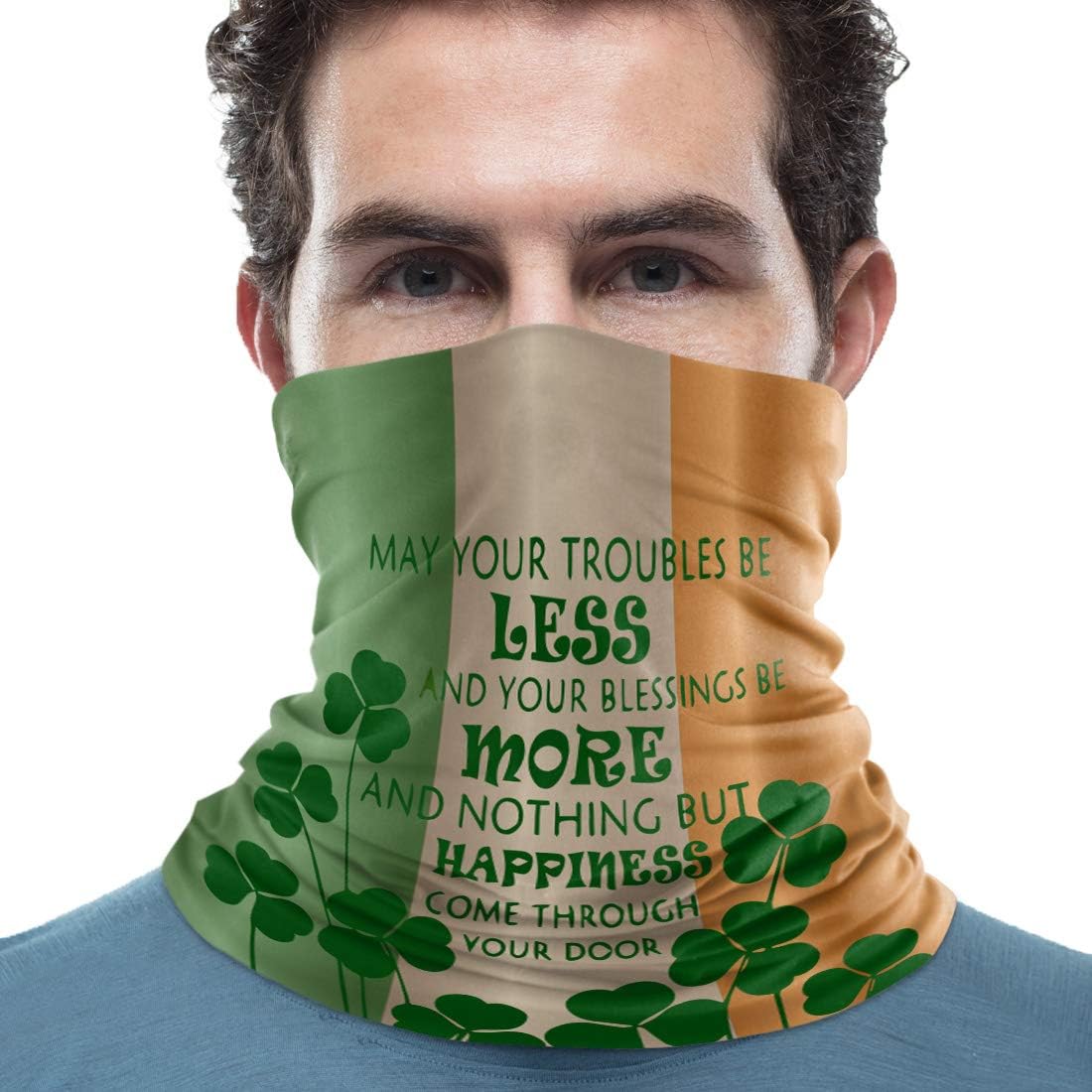 Summer Face Cover Neck Gaiter Cooling Sunblock Cycling Motorcycle Scarf Balaclava for Men Women, Happy Greetings for St. Patrick's Day Irish Flag Lucky Shamrock