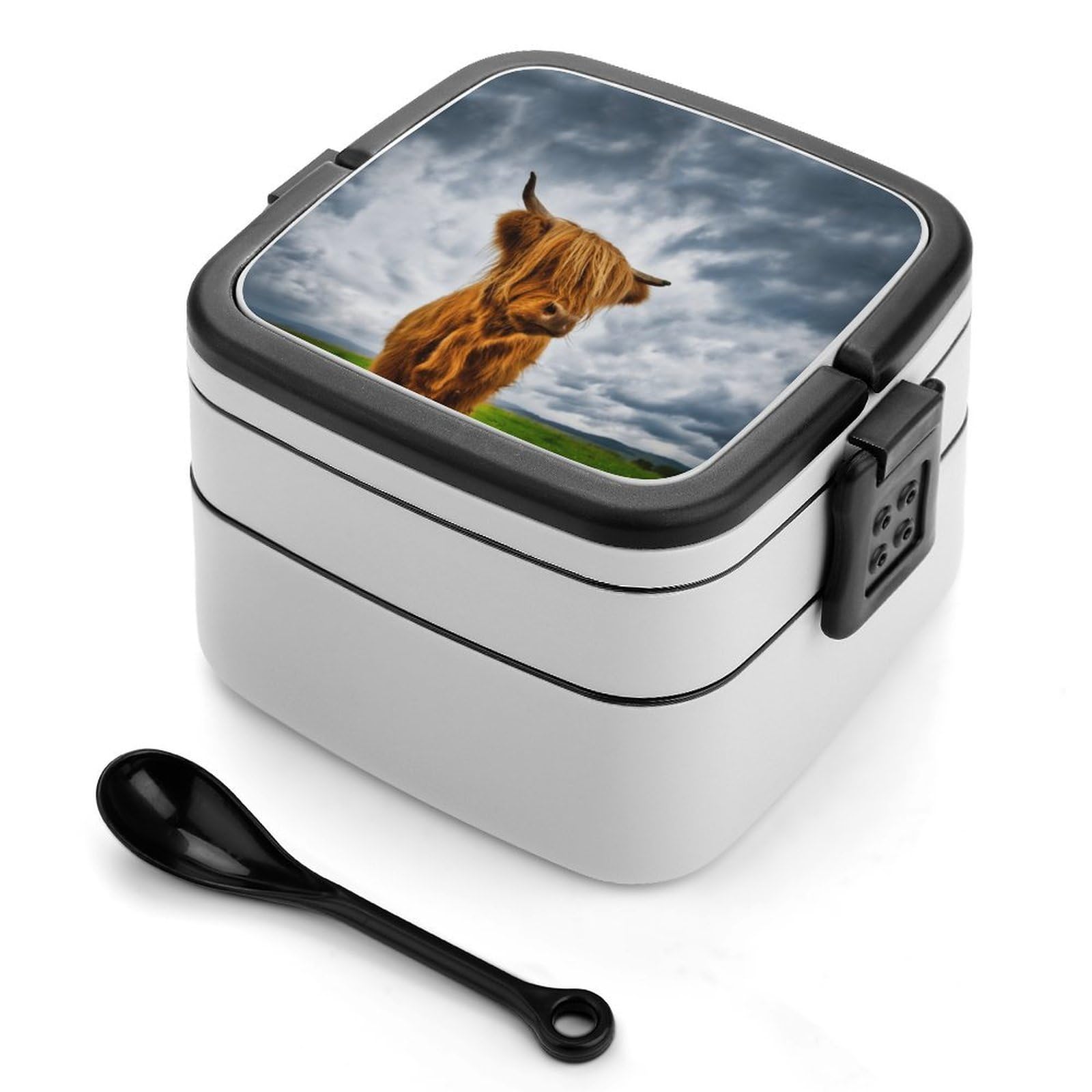 CGSBNGHA Highland Cow in The Scottish Highlands Bento Lunch Box 2 Layer Lunchbox Food Container for Adults Office