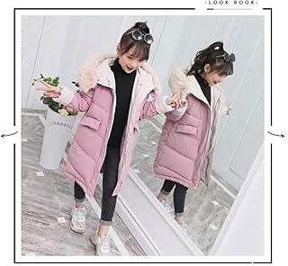 lxwi Chaqueta ultraligera cálida y resistente al viento para niños de invierno, de algodón, para niñas, ropa de niños, parka gruesa de piel con capucha (color: rosa, talla de niño: 11)
