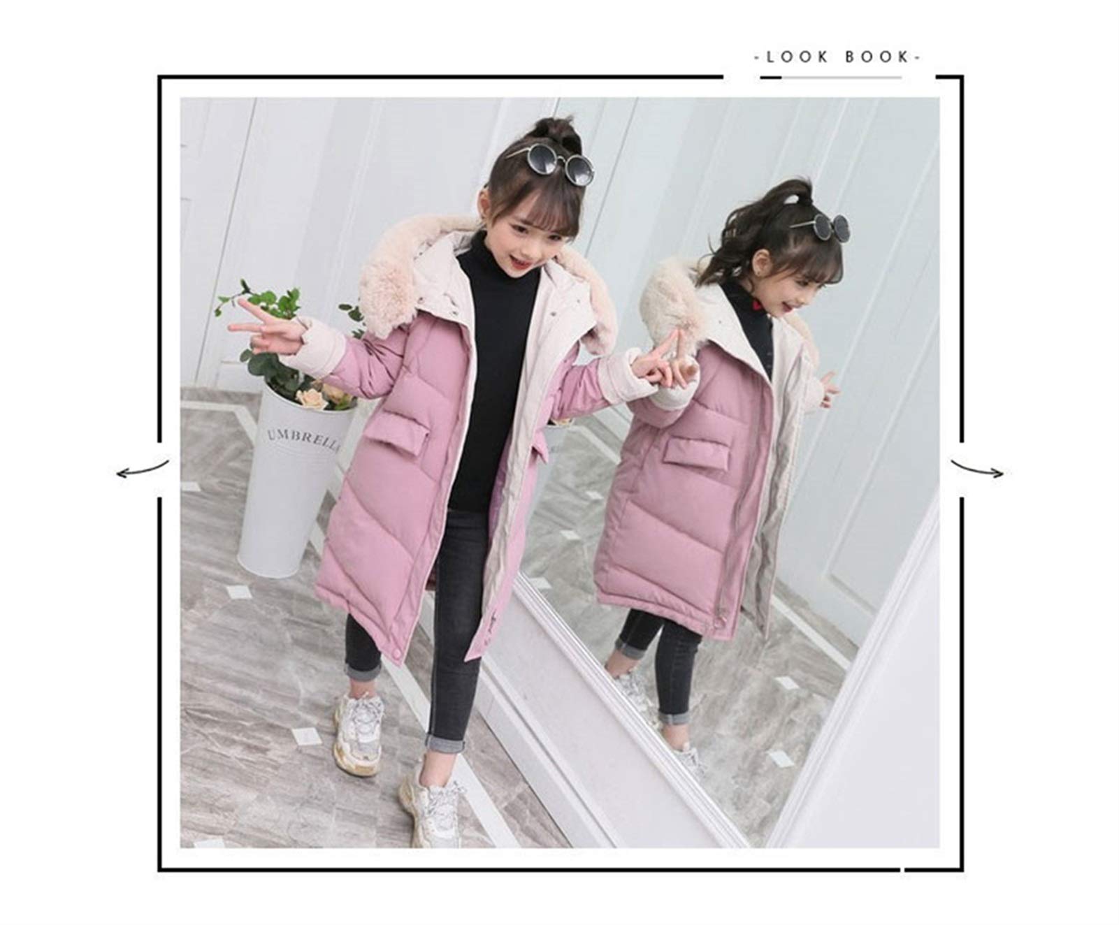 Chaqueta ultraligera cálida y resistente al viento para niños de invierno, de algodón, para niñas, ropa de niños, parka gruesa de piel con capucha (color: rosa, talla de niño: 3T)