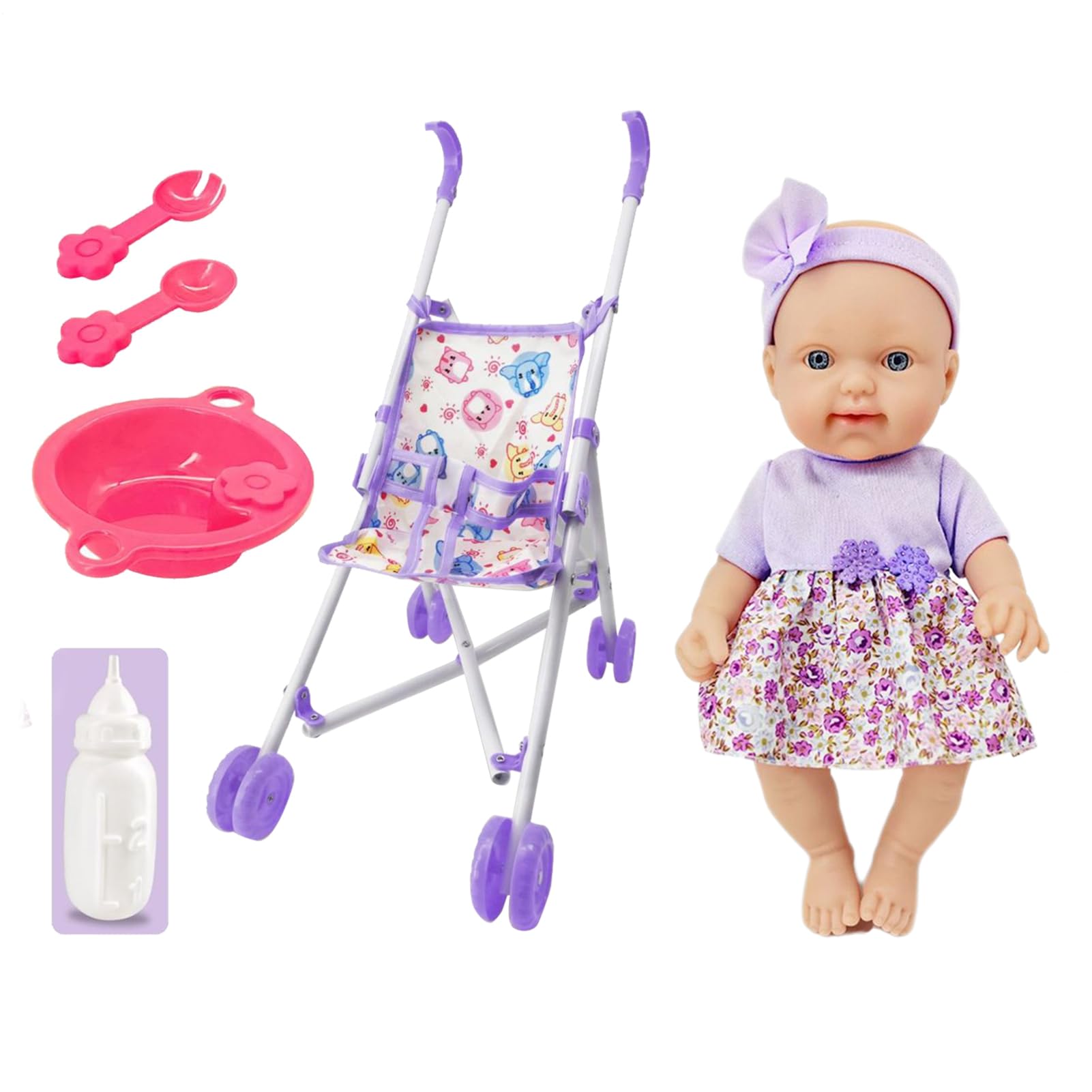 Cochecito - Accesorios para bebé Juego Realista, Juego de muñecas de 10 Pulgadas, de imitación Infantil | Kit s para niña niño 3+ años Juego rol
