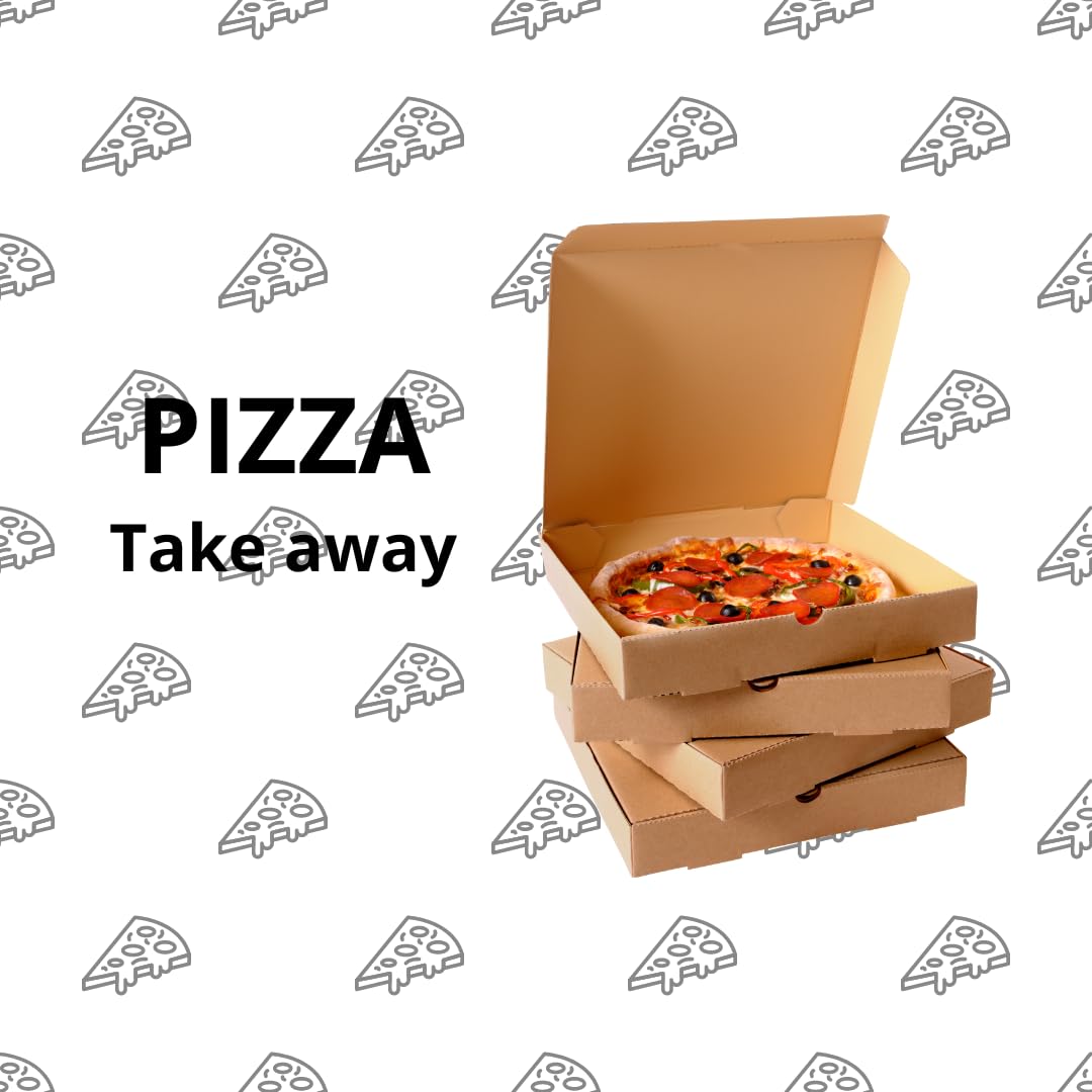 Caja Carton para Pizza 33x33 cm (mediana) | Caja Cuadrada Marrón Kraft Automontables | Pack de 100x cajas