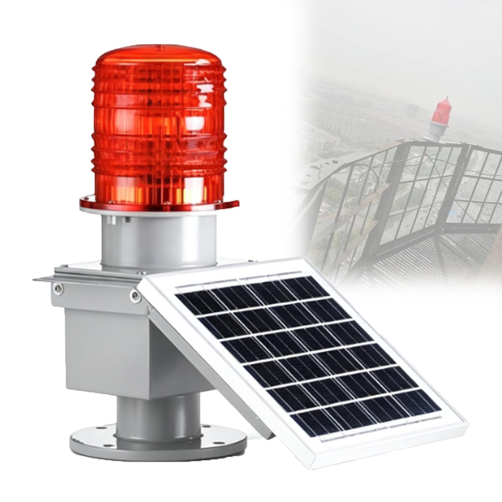 Luce di Segnalazione Ostacoli per L'aviazione a LED Solare da 15W, Luce Lampeggiante di Sicurezza con Accensione/Spegnimento Automatico, Lampada di Segnalazione a 360° per Gru Edili GZ122