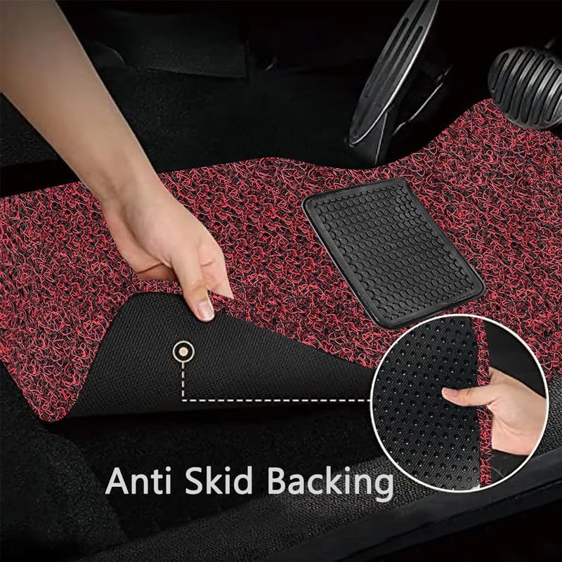 Image of FAM Enterprises Curly Car Floor Mat Compatible for Nissan Kicks||Curly /Noodle Car Mat Dust & Liquid Trapping with Heel Pad||Set of 5 ||Color-Black Red