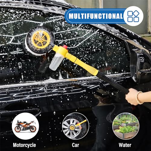 Image of Ziciner Rotating Car Wash Brush, Automatically Foams Auto Wash Brush with Long Handle, High Pressure Washer Gun and Hose Nozzle Car Wash Kit for Cars, Yards, Gardens, Pets