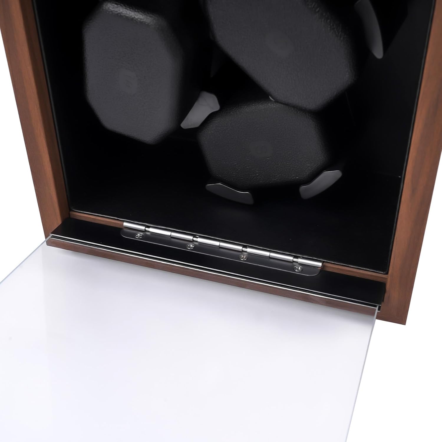 Wooden 3 Automatic Watch Winder, Black Walnut Grain Super Quiet Rotating Box Shaker, 4 Rotation Mode, Blue LED Light, Black High Elastic Memory Foam Pad