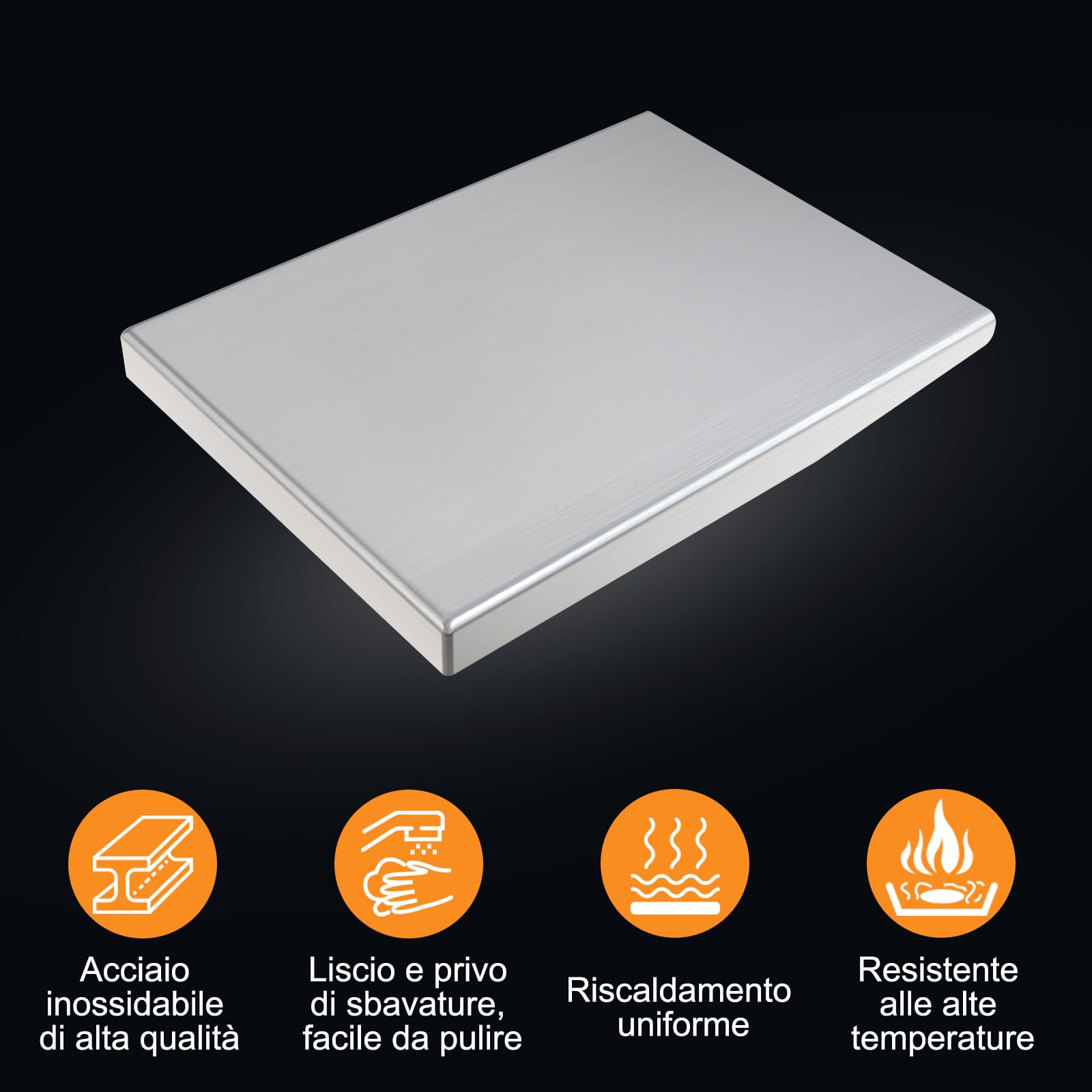 Piastra universale Plancha in acciaio inox, 27 x 20 cm, universale, adatta per barbecue a gas Weber e barbecue a carbonella, rettangolare, massiccia