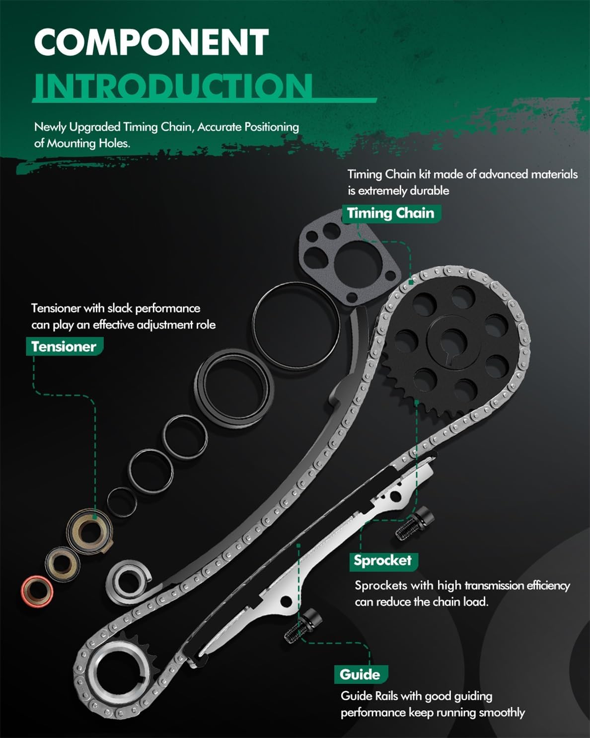 SCITOO Engine Timing Chain Kit W/Tensioner Sprocket Guide Replaces For Nissan 240SX 1989-1990 Axxess 1990 D21 1990-1994 Pickup 1995-1997 Stanza 1990-1992