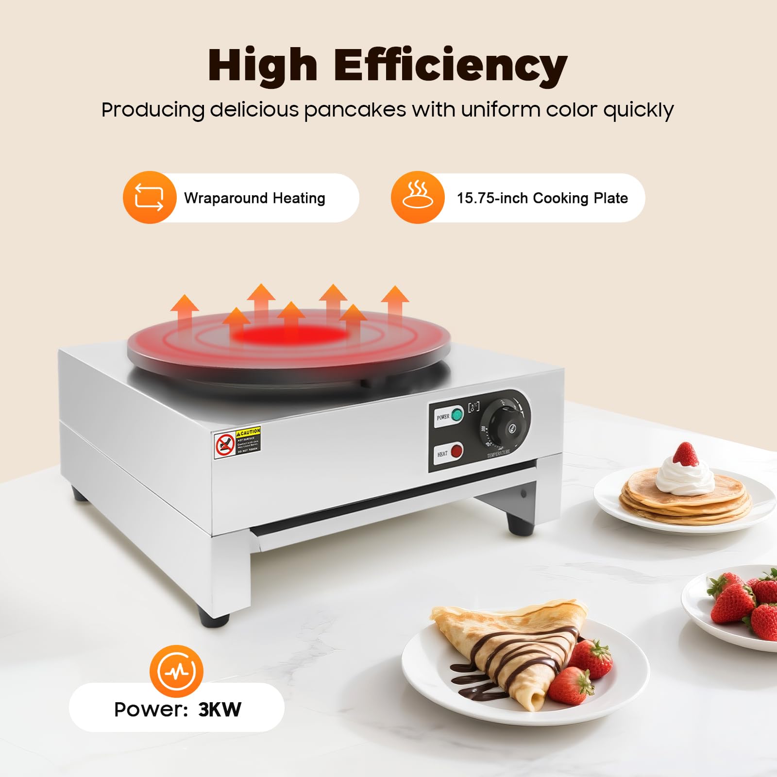 Appareil à crêpes 220V 3000W Crepegerät, Crepesmaker 50-300°C – avec plaque de grill et spatule, appareil professionnel pour crêpes et tortillas (diamètre 40cm) avec revêtement antiadhésif