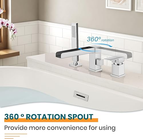 Miniatura 22 de gotonovo Grifo de bañera romano con ducha de mano, 3 agujeros, montaje en cubierta, juego de grifo de bañera de una sola manija generalizado