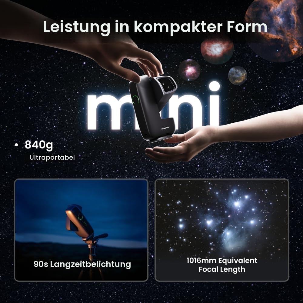 DWARFLAB Dwarf Mini Smart Teleskop - 840g (1,85 lbs) Ultra-Tragbares Astronomisches Teleskop für Astrofotografie mit Integrierten Filtern, Auto GOTO, AZ/EQ-Modus und Cloud-Verarbeitung