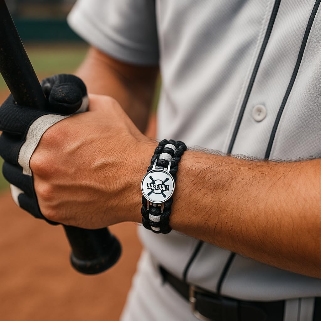 Sportybella - Baseball Paracord Wristband - Adjustable Cord Bracelet Lightweight Sports Accessory Durable Fan Jewelry Gift for Players Team Party Favors Game Day Gear