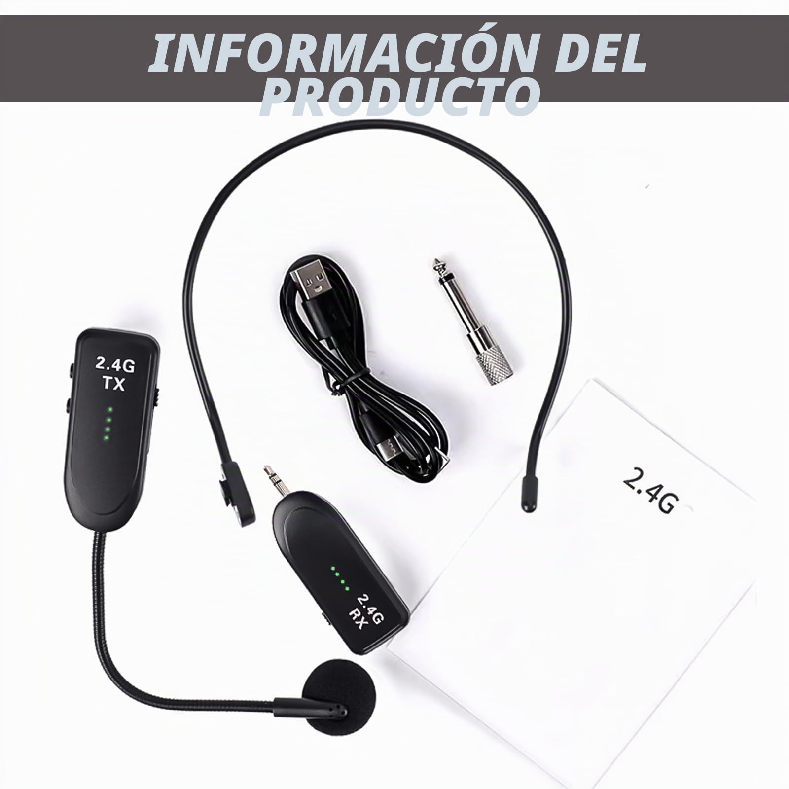 Micrófono inalámbrico con auriculares: Micrófono inalámbrico recargable 2,4G UHF, micrófono sin cables con alcance de 30M, micrófono de cabeza y de mano 2 en 1 para enseñanza