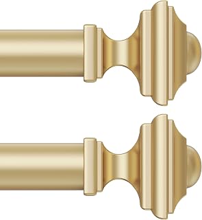 2 Pack Gold Curtain Rod for Windows 36-88 Inches, 1 Inch Heavy Duty Adjustable Drapery Pole, Modern Window Treatment Rod with Decorative Square Finials, Easy Installation