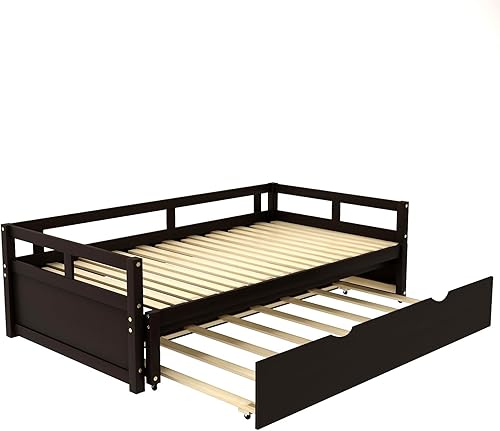 Miniatura 5 de Bellemave Sofá cama de madera con cama nido, marco extensible de cama individual a king, sofá cama de doble uso que ahorra espacio para dormitorio,