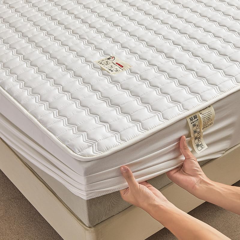 Quilted Fitted Mattress Protector,Machine Washable and Easy Care, Superior Protection and Comfort,100% Cotton Breathable top, Deep Pocket（Pillowcase Sold Separately） (White,Queen)