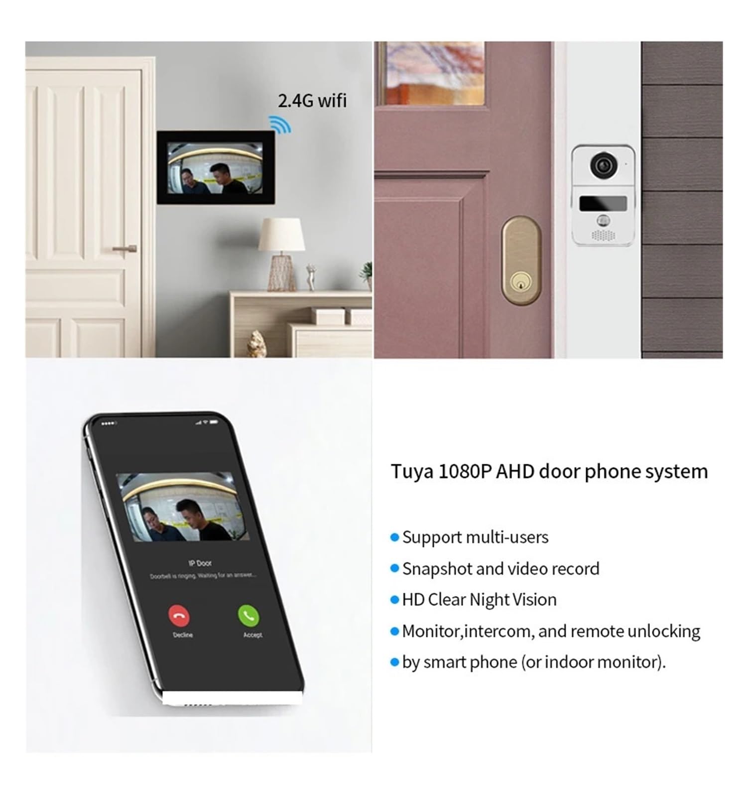 Timbre visual Tuya Wifi Inteligente Video Timbre Portero Automático For Hogar Teléfono 1080P RFID Inalámbrico Visor De Puerta Cámara Intercomunicador 7 Pulgadas Pantalla Registro De Movimiento Para la