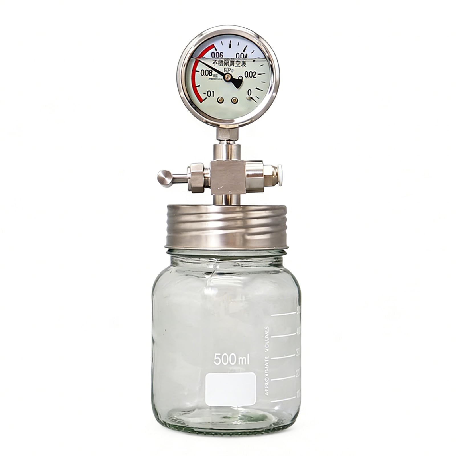 Coyeux Laboratory Glass Vacuum Chamber, Vacuum Degassing Chamber With Vacuum Gauge, 250Ml/500Ml/800Ml Glass Storage Tanks For Oxidation Prone Chemical Specimen Preservation 500Ml
