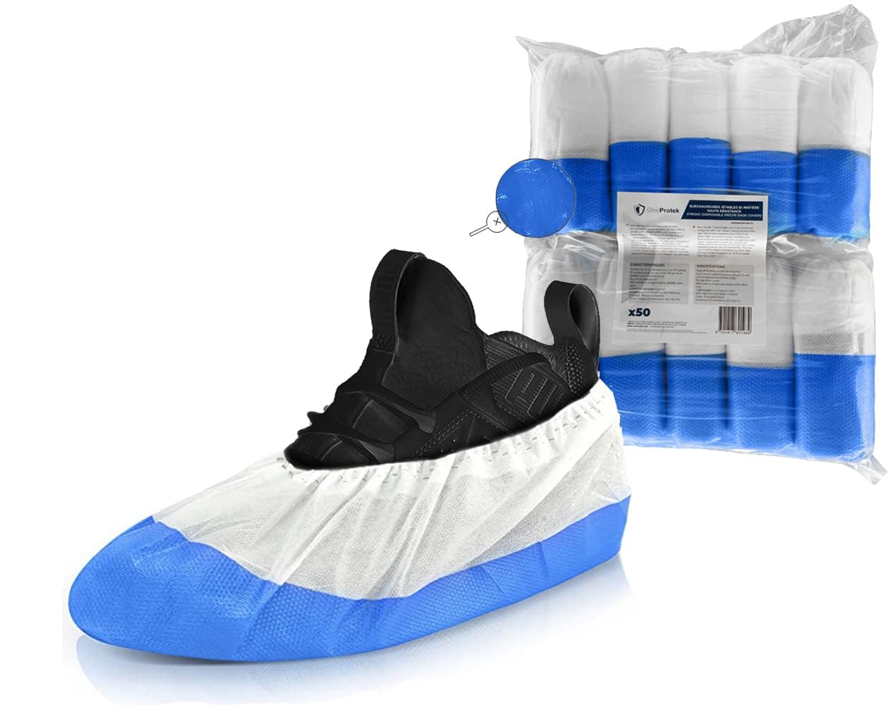 50 Surchaussures jetables ultra résistantes OneProtek - Avec semelle épaisse, imperméable et antidérapante - Couvre chaussure indéchirable