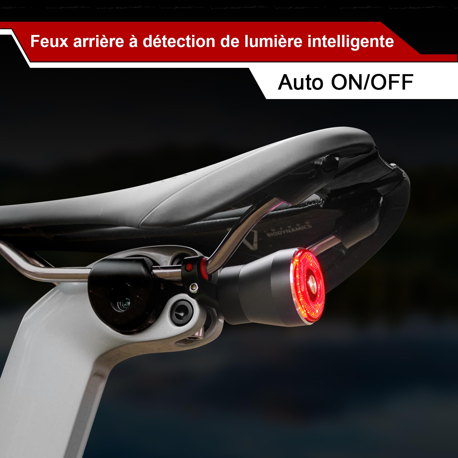 EBUYFIRE Feu arrière vélo Intelligent USB Rechargeable IPx6 Etanche 4 Modes LED