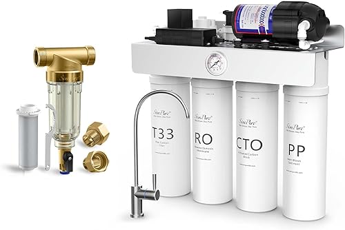 SimPure Soluciones de filtro de agua para toda la casa filtro de sedimentos giratorio DC5P (100500 micrones) y sistema de filtro de agua de ósmosis