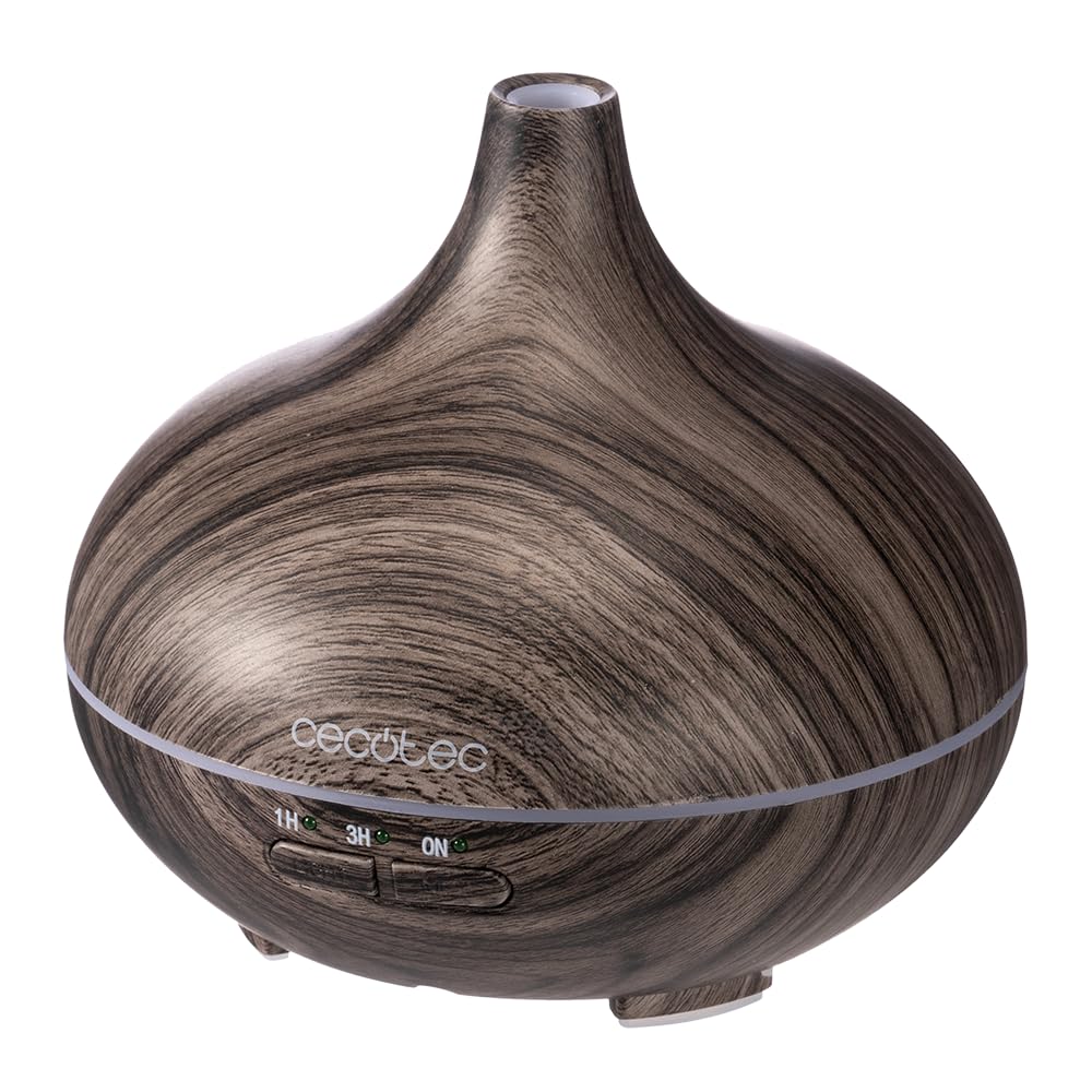 Cecotec Umidificatore Ambiente Ultrasuoni con Diffusore Aromi Pure Aroma 150 Yin Grey. Serbatoio 150ml, 7 Colori LED Regolabili, Timer 3h, Ultra-Silenzioso, Aromaterapia, Facile da Pulire
