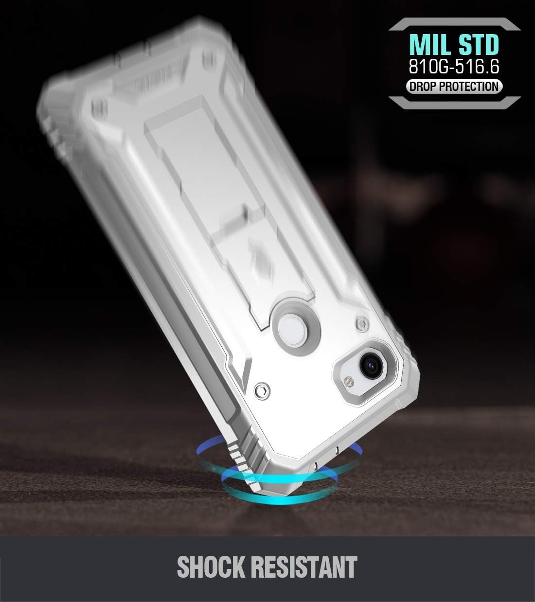 Super Deal Product Google Pixel 3a Rugged Case with Kickstand, Poetic Full-Body Dual-Layer Shockproof Protective Cover, Built-in-Screen Protector, Revolution Series, Defender Case for Google Pixel 3a, White