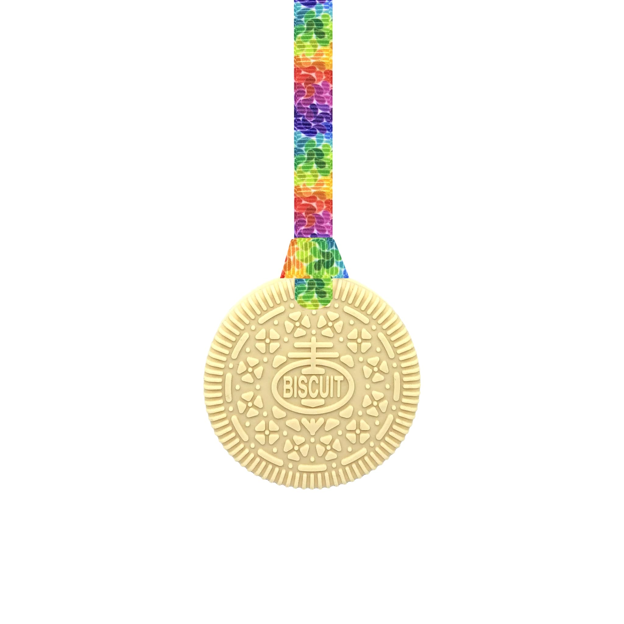 Sensory Oojamabobs Biscuit Sensory Chew Necklace with Lanyard - Custard - for Kids with Autism, Anxiety & ADHD - 100% Food Grade Silicone (Rainbow leaves, 54cm Lanyard)