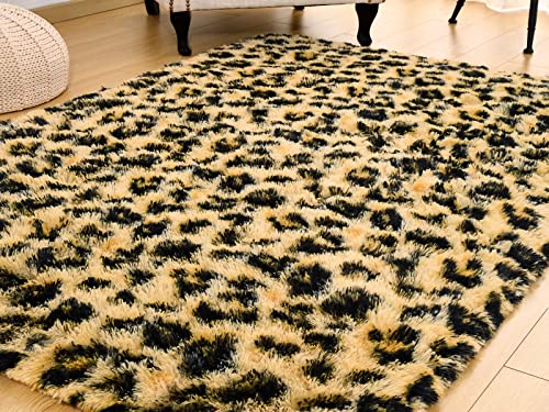 Homore Premium Leopard Fluffy Rugs, Leopard Print Rug For Living Room Bedroom,Soft Cheetah Print Rug For Kids Children Room, Faux Animal Printed Carpet For Western Decor,3X5 Feet Black And Khaki #TOP7