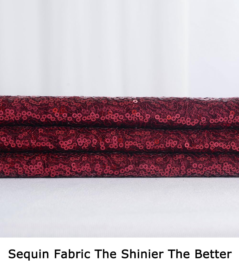 ShiDianYi Burgundy Sequin Fabric by The Yard, Wine Glitter Sequins Fabric for DIY, Handcraft, Sewing, Sequin Table Cloth, Backdrop Curtains, Wedding, Party Decor Sparkle Fabric