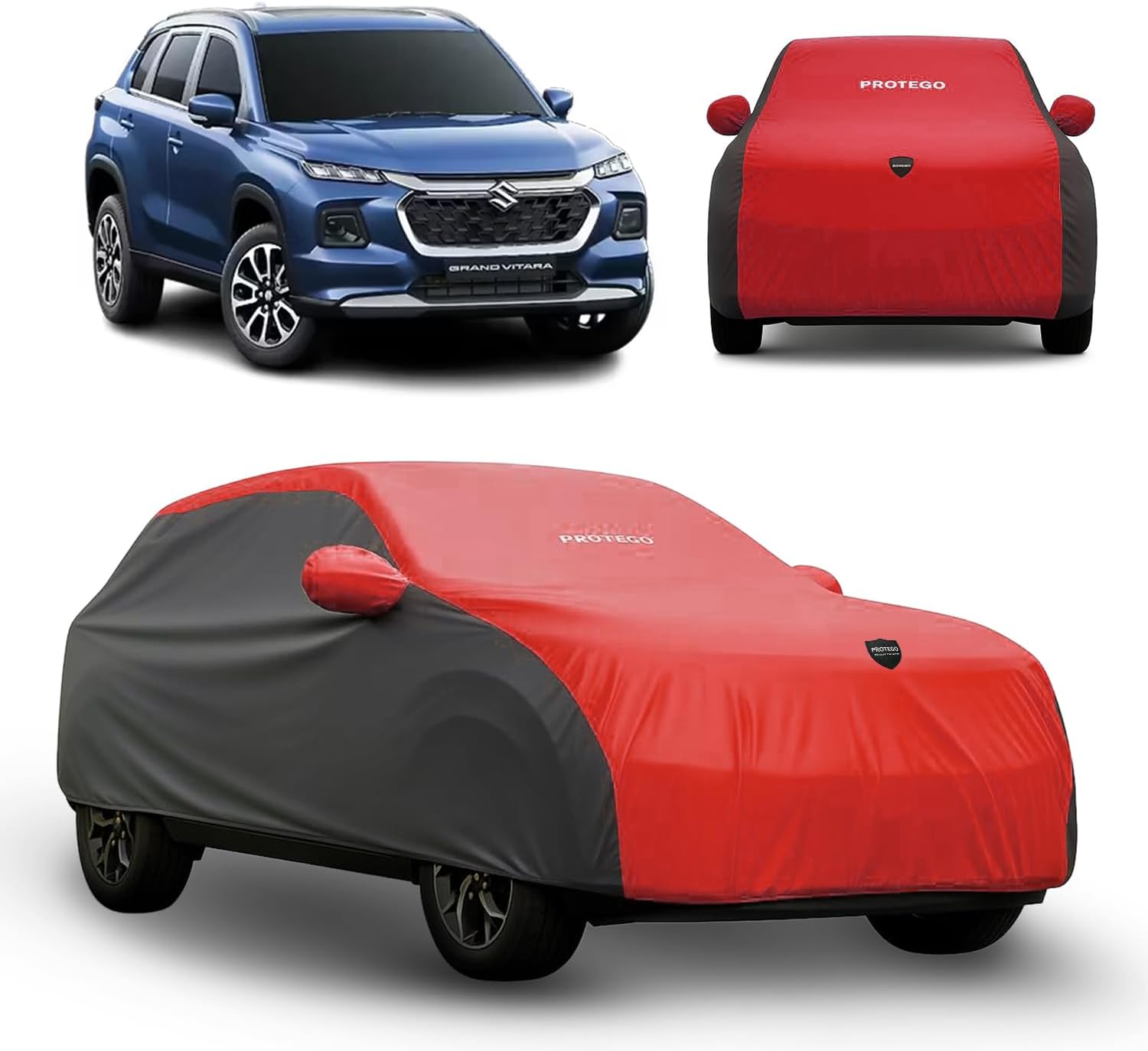 - PROTEGO Prime Series India's 1st Anti-Tear Car Cover for Maruti Suzuki Grand Vitara | Heavy Duty, Custom Fit, All Weather | 100% Waterproof, Windproof & Hail Resistant | 2 Year Warranty | Red + Black
