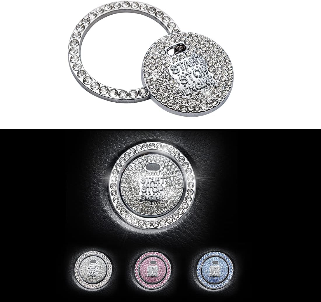 Silver Bling Push to Start Button Cover Rhinestone Ignition Button Bling car Accessories for Toyota /Nissan/Ford /Honda/Dodge/Chevrolet/Hyundai/Jeep