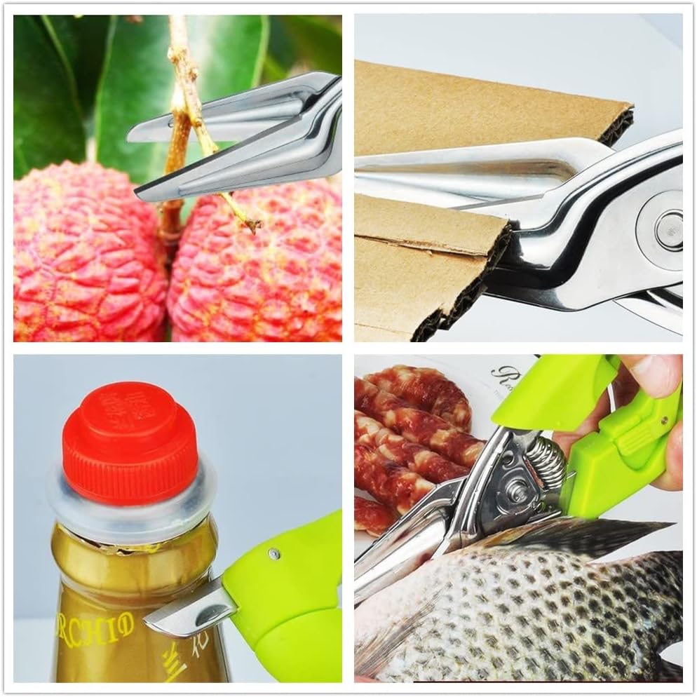 Multi Function Kitchen Garden Shears Spring-Loaded With Anti-Slip Handle & Safety Lock Cooking Scissors for Food Meat, Floral Trimming, Green image 2