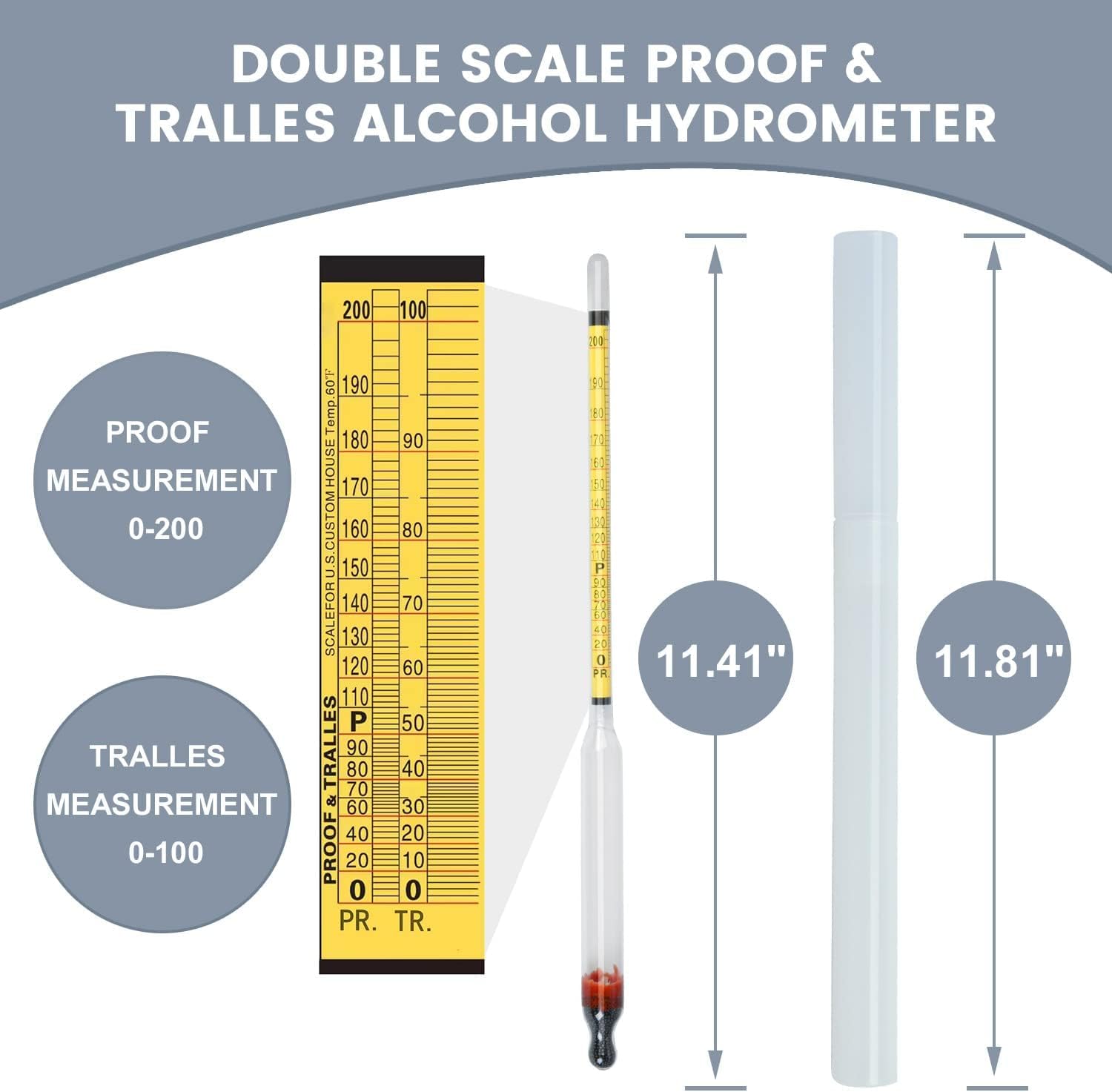 Condition photo showing Good Condition for Hydrometer Alcohol Meter, Hydrometer Alcohol 0-200 Proof and Tralle Hydrometer, Alcoholmeter for Liquor/Moonshine/Proofing Distilled, Alcohol Proof Tester for Beginners and Experts Alike(2 Pcs)