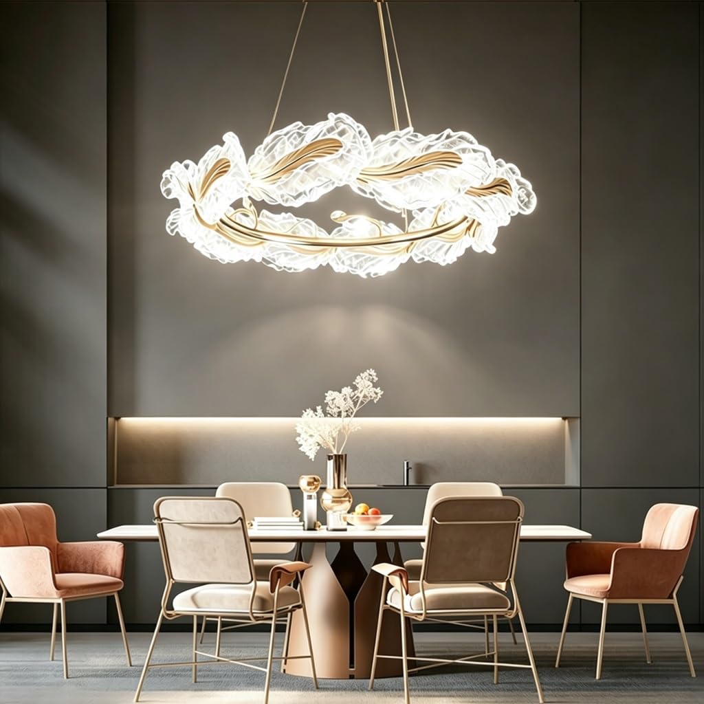 LED 3 Colori Commutabile Vetro Acrilico Anello Sospensione Base Metallica Filo Regolabile Lampada Soffitto Appesa Per Soggiorno Sala Da Pranzo Semi-Incassata Lampadario Design Moderno